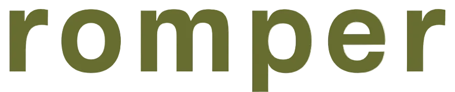 Logo of the brand 'romper' with green text on a white background